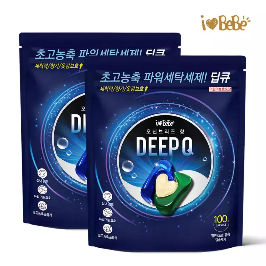 아이러브베베 딥큐 3in1 고농축 캡슐세제 100개 오션브리즈 세탁세제 실내건조 드럼 일반 겸용 지앤티클린